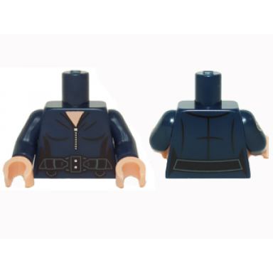 dark blue torso female jumpsuit with silver zipper and black utility belt pattern dark blue arm left dark blue arm right with shield logo pattern light nougat hands