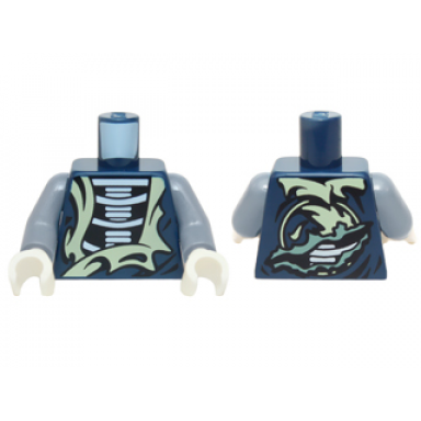 dark blue torso ninjago white skeleton and tattered yellowish green robe pattern sand blue arms white hands