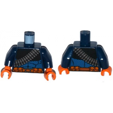 dark blue torso batman bandolier and orange belt with pouches pattern dark blue arms orange hands
