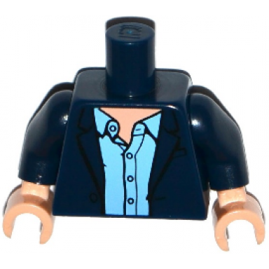 dark blue torso open suit jacket with medium blue shirt open collar pattern dark blue arms light nougat hands