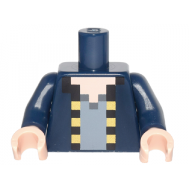 dark blue torso pixelated jacket with black and yellow trim over dark bluish gray shirt pattern dark blue arms light nougat hands