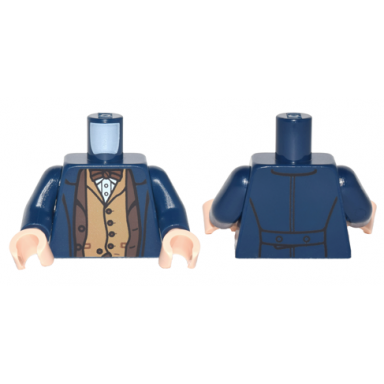 dark blue torso trench coat over dark brown suit jacket and bow tie dark tan vest and white shirt pattern dark blue arms light nougat hands