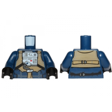 dark blue torso sw rebel u-wing pilot with dark tan vest and light bluish gray front panel pattern dark blue arms black hands