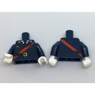 dark blue torso police jacket dress with black tie red sash black belt with gold buckle pattern dark blue arms with police badge pattern white hands