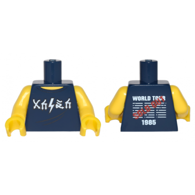 dark blue torso sleeveless top with white arrow and lightning symbols and world tour sold out 1985 pattern yellow arms yellow hands