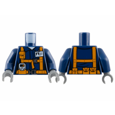 dark blue torso town miners dark blue shirt with orange suspender straps with radio and id badge pattern dark blue arms dark bluish gray hands
