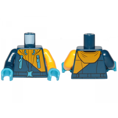 dark blue torso hoodie bright light orange diagonal half with zipper pockets pattern bright light orange arm left dark blue arm right dark azure hands