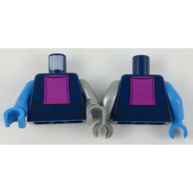 dark blue torso female magenta center panel pattern flat silver arm left dark azure arm and hand right dark bluish gray hand left