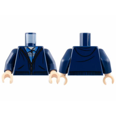 dark blue torso hoodie with silver zipper over blue and dark bluish gray plaid shirt light nougat neck pattern dark blue arms light nougat hands