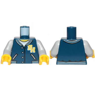 dark blue torso jacket white undershirt yellow n and h letters pattern light bluish gray arms yellow hands