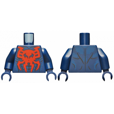 dark blue torso spider-man costume large red spider and black muscles outline pattern dark blue arms dark blue hands