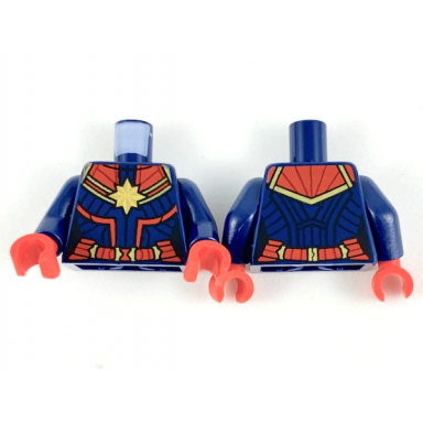 dark blue torso female outline with gold 8-point star and red collar and belt pattern dark blue arms red hands