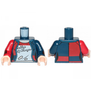 dark blue torso female outline jacket over ripped t-shirt pattern dark blue arm left with brown cuff red arm right with brown cuff light nougat hands