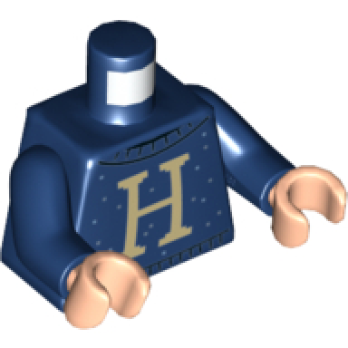 dark blue torso sweater with letter h pattern dark blue arms light nougat hands