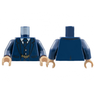 dark blue torso suit jacket unbuttoned vest tie and gold chain pattern dark blue arms light nougat hands