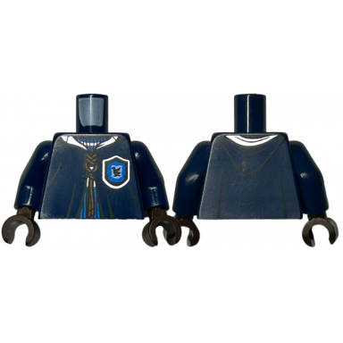 dark blue torso quidditch robe over sweater blue collar and ravenclaw crest and dark orange lacing pattern dark blue arms dark brown hands