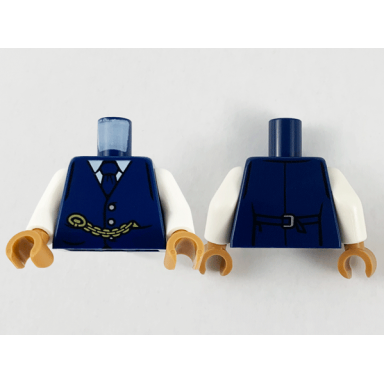 dark blue torso suit jacket buttoned tie and gold chain pattern white arms medium nougat hands