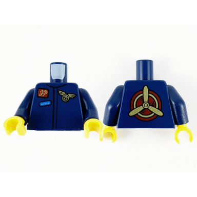 dark blue torso jumpsuit reddish brown namebadge with gold jp gold wings badge and blue patch pattern dark blue arms yellow hands