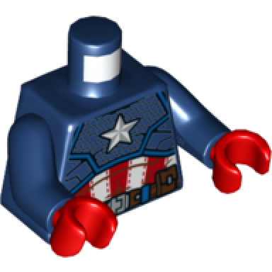dark blue torso armor outline with white star on chest red and white stripes pattern dark blue arms red hands
