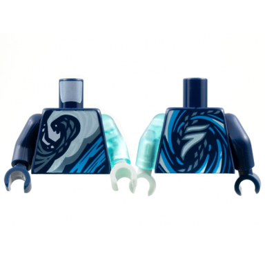 dark blue torso white metallic light blue dark azure wave pattern trans-light blue arm left dark blue arm right light aqua hand left dark blue hand right