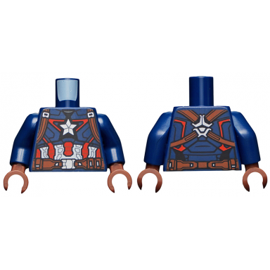 dark blue torso armor outline with white star on chest red and white stripes pattern dark blue arms reddish brown hands