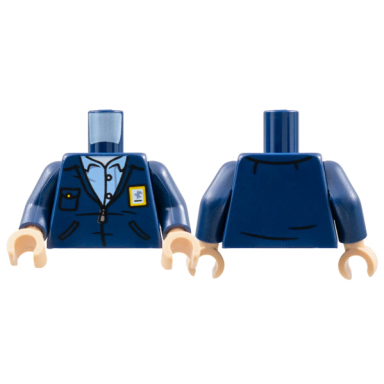 dark blue torso jacket with yellow usps postal patch silver zipper bright light blue shirt pattern dark blue arms light nougat hands