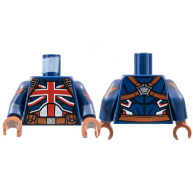dark blue torso female armor red british union jack flag reddish brown belt pattern dark blue arms with red shoulder stripe pattern reddish brown hands