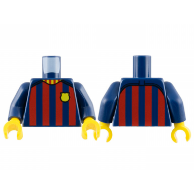 dark blue torso soccer shirt dark red stripes yellow badge fc barcelona pattern dark blue arms yellow hands