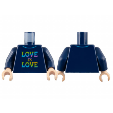 dark blue torso collared shirt rainbow love is love pattern dark blue arms light nougat hands