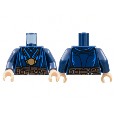 dark blue torso robe with dark azure trim gold and copper pendant necklace dark brown belt pattern dark blue arms light nougat hands