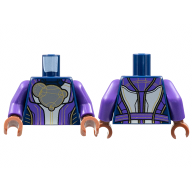 dark blue torso armor white center panel dark bluish gray circles gold piping dark purple trim pattern dark purple arms reddish brown hands