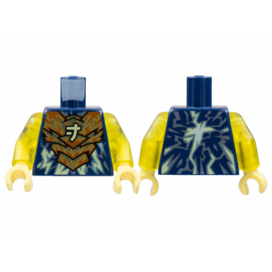 dark blue torso dark orange armor bright light yellow ninjago logogram letter j and electricity pattern trans-yellow arms bright light yellow hands