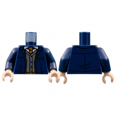 dark blue torso jacket with silver zipper white shirt dark bluish gray vest dark red and yellow striped tie pattern dark blue arms light nougat hands