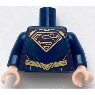 dark blue torso shirt with female outline belt and dark red and gold superman s logo pattern dark blue arms light nougat hands