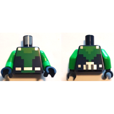 dark blue torso pixelated diving vest with green trim and silver air tank and rivets bright green neck pattern bright green arms dark blue hands