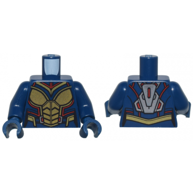 dark blue torso female outline with gold body armor with dark red trim and v-shaped band and silver jet pack on back pattern wasp dark blue arms dark blue hands