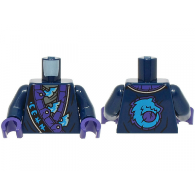 dark blue torso robe dark purple and silver trim dark azure ninjago logogram wolf metallic light blue blades pattern dark blue arms dark purple hands