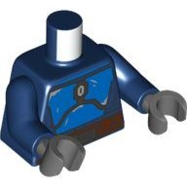 dark blue torso sw mandalorian blue beskar armor reddish brown belt with pouches and dark silver buckle pattern dark blue arms dark bluish gray hands