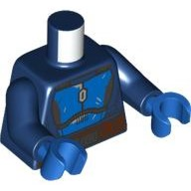 dark blue torso sw mandalorian blue and dark silver beskar armor reddish brown belt with pouches and buckle pattern dark blue arms blue hands