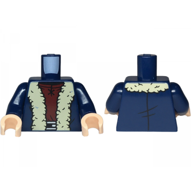 dark blue torso coat tan fur collar and trim dark red tunic black belt and silver buckle pattern dark blue arms light nougat hands