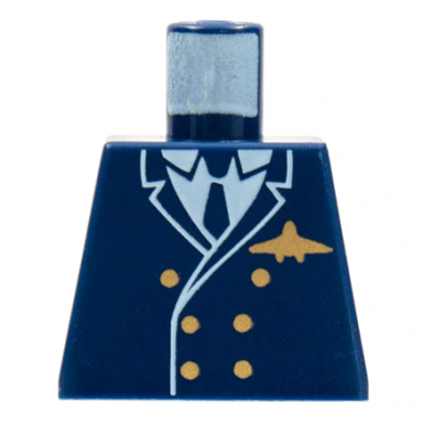 dark blue torso airplane pilot suit double breasted tie gold buttons and logo pin pattern