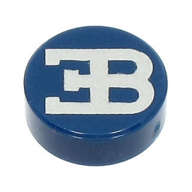 dark blue tile round 1 x 1 with silver bugatti logo pattern