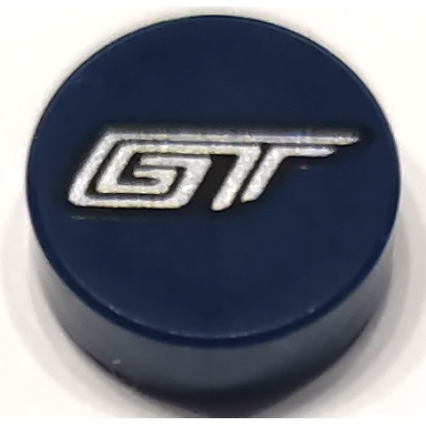 dark blue tile round 1 x 1 with silver gt pattern