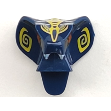 dark blue minifigure head modified snake with fangs red eyes and yellow scales pattern