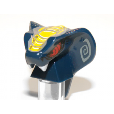 dark blue minifigure head modified snake with fangs red eyes and yellow and dark bluish gray scales pattern slithraa