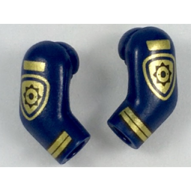 dark blue arm matching left and right pair with gold police badge and stripes pattern