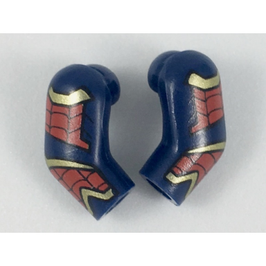 dark blue arm matching left and right pair with gold and red armor black webs pattern