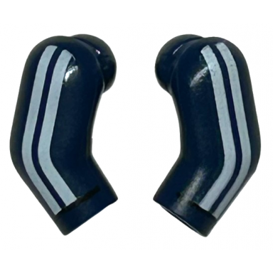 dark blue arm matching left and right pair with 2 white stripes pattern