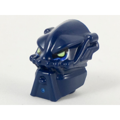 dark blue minifigure head modified bionicle inika toa hahli with lime eyes pattern