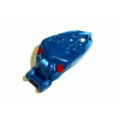 dark blue minifigure head modified bionicle barraki mantax with red eyes and light blue pattern